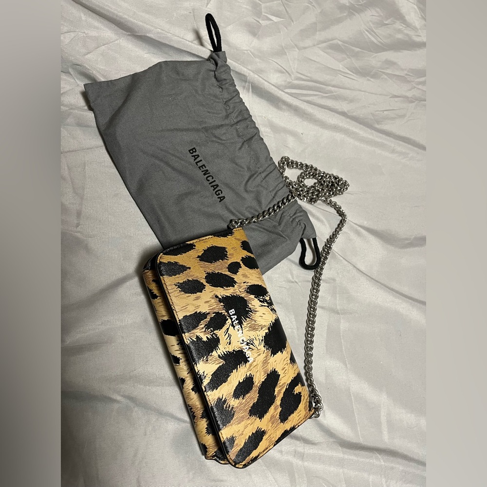 Balenciaga cheetah print crossbody clutch